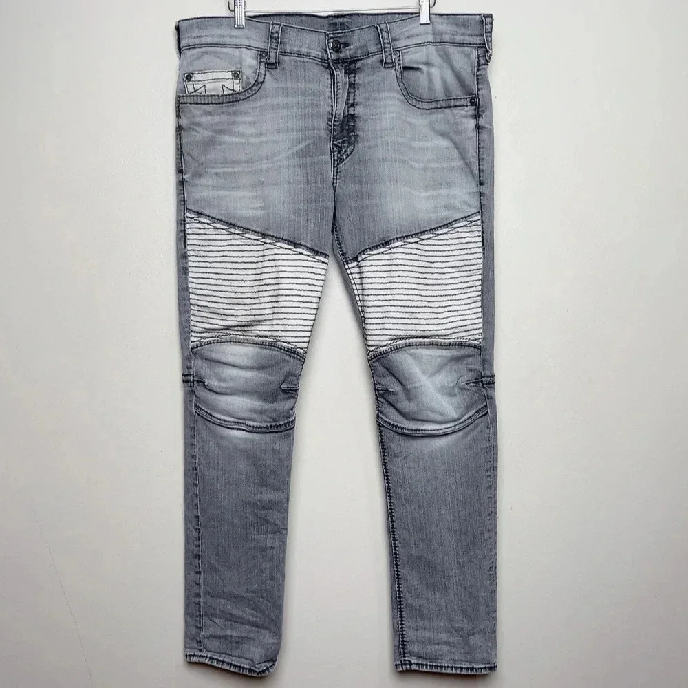 True Religion Mens Size 40 Rocco Biker Skinny Fit Jean In Grey